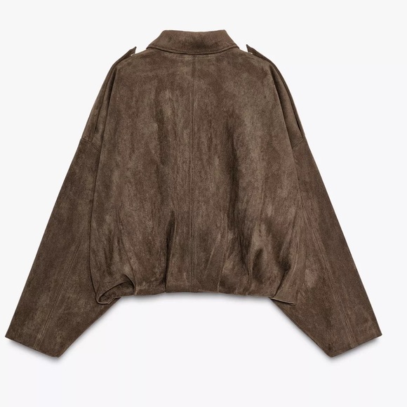 NWT  Zara  suede pleat bomber jacket - Picture 5 of 5